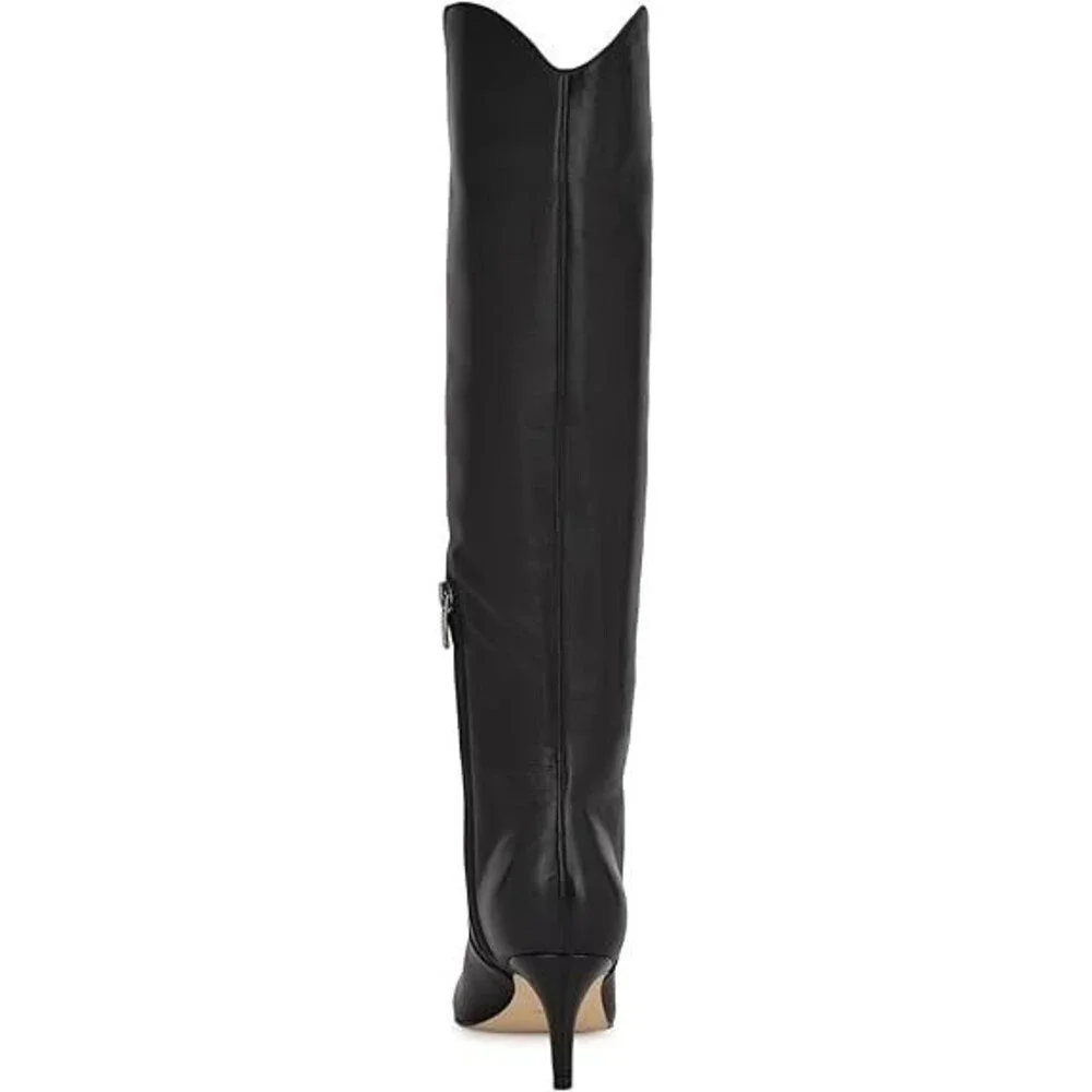 Nine West Sirena Knee High Boot Size 9.5 Black Leather Pointed Toe Stiletto Heel